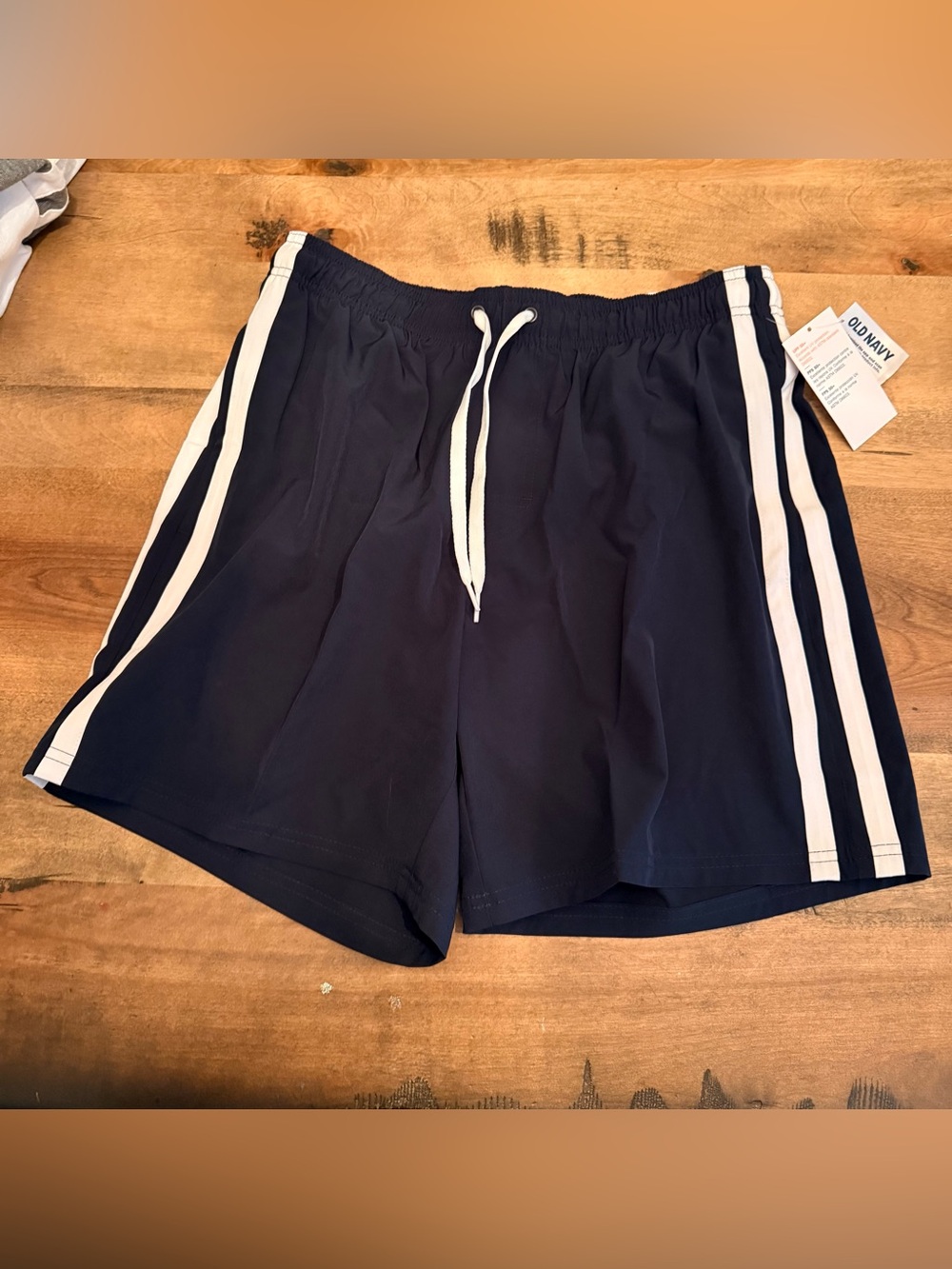 NWT Old Navy Men’s Swim Trunks Size S Navy Blue White Stripe